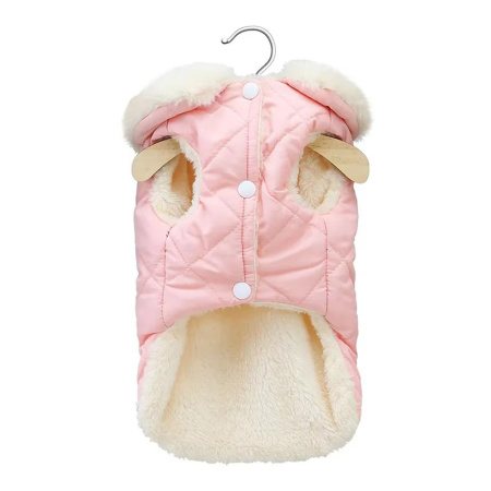 УЮТ Зимнее пальто с меховым воротником для домашних питомцев, на кнопках, 35см, розовое, ХЛ, (1*155)