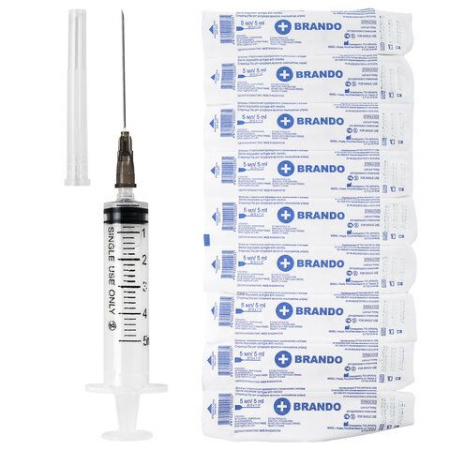 Шприц 5мл 3-х комп, с иглой 0,7*38мм, 150шт в упак(Брандо)