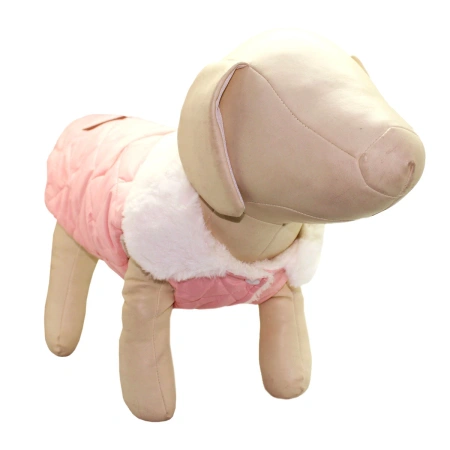 УЮТ Зимнее пальто с меховым воротником для домашних питомцев, на кнопках, 35см, розовое, ХЛ, (1*155)