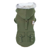 УЮТ Зимнее пальто для собак на кнопках, с меховым капюшоном, 20см, зеленое, S, (1*100)