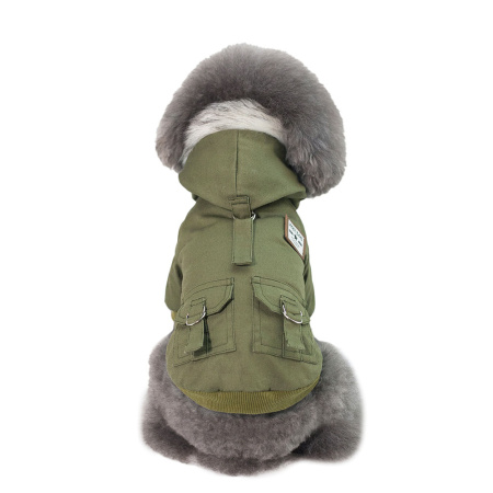 УЮТ Зимнее пальто для собак на кнопках, с меховым капюшоном, 20см, зеленое, S, (1*100)
