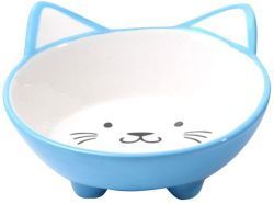 №1 Миска керамическая "мордочка кошки" на ножках голубая, 12*13*7,5см, 150мл, 1*48шт