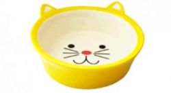 №1 Миска керамическая глубокая в форме мордочки кошки, желтая,13,8*13,8*5см, 290мл, 1*48шт