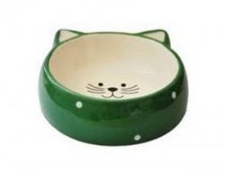 №1 Миска керамическая в форме мордочки кошки, зеленая, горох 12,5*12,5*3,8см, 180мл, 1*48шт