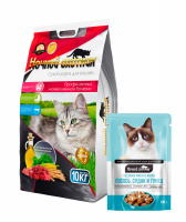 Ночной Охотник сух. д/к профилактика МКБ 10кг + 12шт НО Лосось,Судак,Тунец в желе дой-пак 100гр