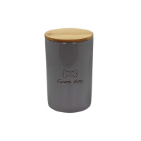 №1 Емкость керамическая с деревянной крышкой с уплотнителем, серая, 10*10*16см, 830мл, 1*18шт