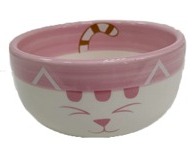 №1 Миска керамическая, розовая, рисунок "довольная кошка", 11,5*5см, 290мл, 1*48шт