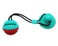 №1 Игрушка интерактивная д/собак Тяни-Кусай,одна присоска,40см, бирюзово-красн. шипован. мяч,1*50шт