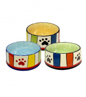 №1 Миска керамическая, роспись цветные полоски, лапки, 12,5*5 см, 180мл, цвет в ассортименте 1*48шт