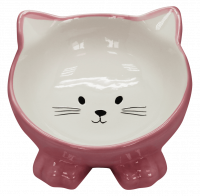 №1 Миска керамическая "мордочка кошки" с наклоном 20" "на лапках" розовя,13,5*13,5*8,5см,140мл,24шт 
