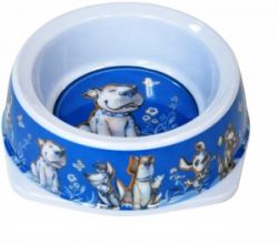 №1 Миска голубая "Собачка с цветами", меламиновая, диаметр 17см, 500мл, 1*12 (к.72)
