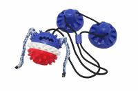 №1  Игрушка интерактивн. д/собак Тяни-Кусай, две присоски,75см,сине-красн.шипов. мяч с веревкой,1*40