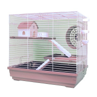 №1 Клетка для хомяка, 47*30*37, 3-этажная, прямоугольная, укомплектованная, розовая 1*4шт