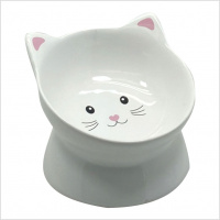 №1 Миска керамическая "мордочка кошки" с наклоном18" на широкой ножке,белая,13*13*10,5см,130мл,24шт