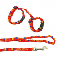 Шлейка +поводок д/к нейлон "Орнамент" 10мм*120см шея15-20см грудь20-30см Цв в ас кр,зел.син   