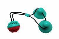 №1 Игрушка интерактивная д/собак Тяни-Кусай, две присоски,55см,бирюзово-красный шипован. мяч,1*50шт