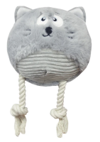 №1 Игрушка для собак Кот с пищалкой, с канатиком, серый, текстиль, 20х24Х10см, 1*80