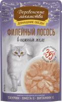 Деревенские лакомства пауч. д/кошек Филейный лосось в нежном желе, 70г