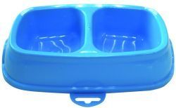 №1 Favorite Миска двойная пластиковая малая,  21х12,5x5см, 2*200мл, синяя
