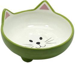 №1 Миска керамическая "мордочка кошки", на ножках, зеленая, 13,5*13,5*7,5см, 140мл, 1*48шт