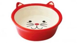 №1 Миска керамическая, глубокая, в форме мордочки кошки, красная, 13,8*13,8*5см, 290мл, 1*48шт