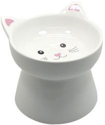 №1 Миска керамическая "мордочка кошки" на высокой ножке, белая, 12,5*12,5*11см, 200мл, 1*24шт