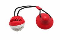 №1  Игрушка интерактивная д/собак Тяни-Кусай, одна присоска, 40см,красно-белый шипован. мяч, 1*50шт