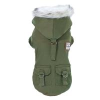 УЮТ Зимнее пальто для собак на кнопках, с меховым капюшоном, 40см, зеленое, 2XL, (1*100)