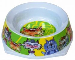 №1 Миска зеленая "Кошки" меламиновая, диаметр 16,5см, 300мл, 1*12 (кор 72 шт)