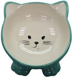 №1 Миска керамическая "мордочка кошки" с наклоном20" "на лапках"бирюзовая,13,5*13,5*8,5см,140мл,24шт