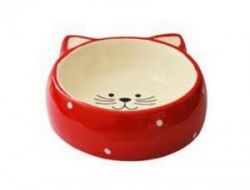 №1 Миска керамическая в форме мордочки кошки, красная, горох 12,5*12,5*3,8см, 180мл, 1*48шт