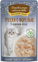 Деревенские лакомства пауч. д/кошек Треска с форелью в нежном желе, 70г