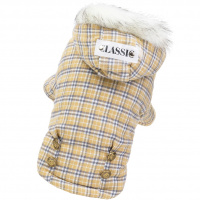 УЮТ Зимнее пальто для собак в клетку с капюшоном, на кнопках, 30см, цвета хаки, L, (1*84)
