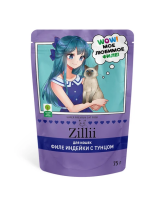 ZILLII влажные (пауч) корм для стерил кошек Мясн. волокна в желе 75г*12 Филе Индейки с Тунцом