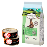 Chat&Chat Adult STERILIZED chicken&turkey сух цыпл/инд д/стерил кошек 900г+2шт ENSO инд/тыква 100гр