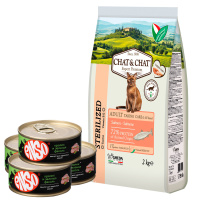 Chat&Chat Adult STERILIZED salmon сух лосось д/стерил кошек 2кг+4шт ENSO кролик/зеленая фас 100гр