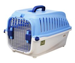 №1 Переноска пластиковая с замком, 55*35*32,5 до 8кг, голубая