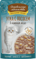 Деревенские лакомства пауч. д/кошек Утка с лососем в нежном желе, 70г