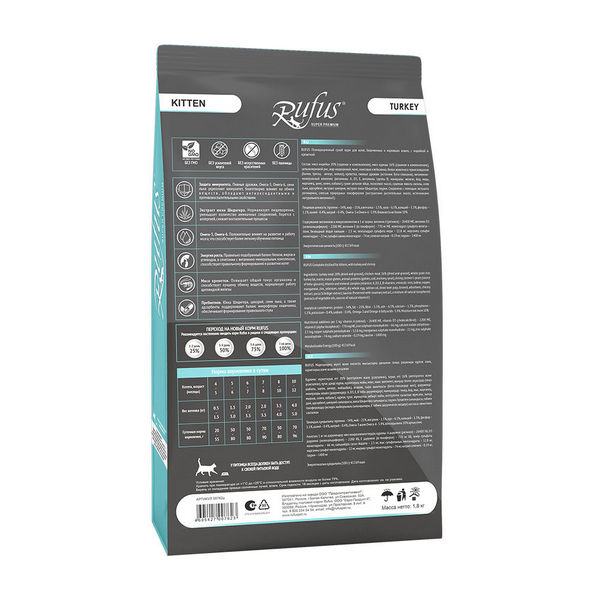 Руфус д/котят Индейка Креветка сух. 1,8кг.*6
