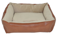 УЮТ Лежак "Охотник" бежево-коричн. 50*40см, велюр,иск.кожа/холофайбер, съемная подушка/ЛМ31