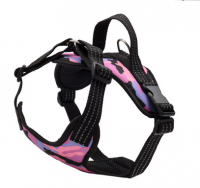 Шлейка нейлоновая "Динамик" средняя принтованная с ручкой шея 47-64 см грудь 59-72см, розовая