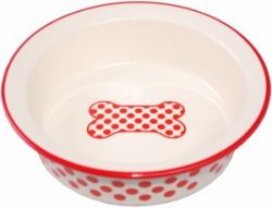 №1 Миска керамическая, рисунок "красный горох, косточка", 12,5*4 см, 150мл, 1*48шт