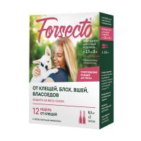 Форсекто капли для собак и щенков от 2,5 до 5 кг от клещей и блох (2пип*0,5мл) ГОДЕН ДО 31.07.26г