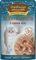 Деревенские лакомства пауч. д/кошек Лосось с осьминогом в нежном желе, 70г