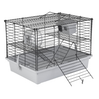 №1 Клетка д/грызунов 38х27х27см Серая, с 2 этажами, в комлекте домик, миска, колесо (1шт*1уп)