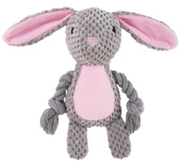 №1 Игрушка д/собак Зайчонок серый,с пищалкой,с канатиком,текстиль,24х10х6см,1х108шт