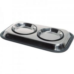 Уют Миска металлическая двойная 2х0,18 л на резинке (1х6шт, 48 шт/кор)