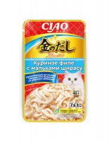 INABA КИННОДАСИ пауч д/кошек в желе курин.филе с мальками ширасу 60гр. RU209