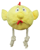 №1 Игрушка для собак Куренок пищалкой, с канатиком, светло-желтый, текстиль, 22х24х14см, 1*80