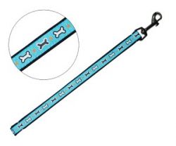 УЮТ Поводок 1,6х120 см, голубой, рисунок косточки, двойной с тесьмой, 1х12шт